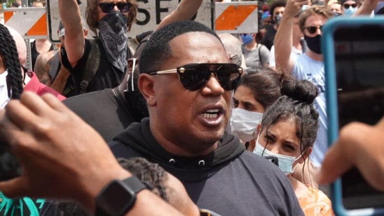 Percy “Master P” Miller is shown attending last June’s memorial service for George Floyd at North Central University in Minneapolis, Minnesota.(Photo by Scott Olson/Getty Images)