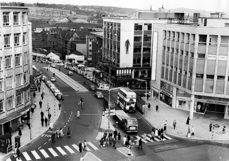 A view of Angel Street, Sheffield, in 1965. showing Peter Robinson's fashion store and Horne's menswear on the right and Cockayne's department store on the left (Photo: Sheffield Newspapers)