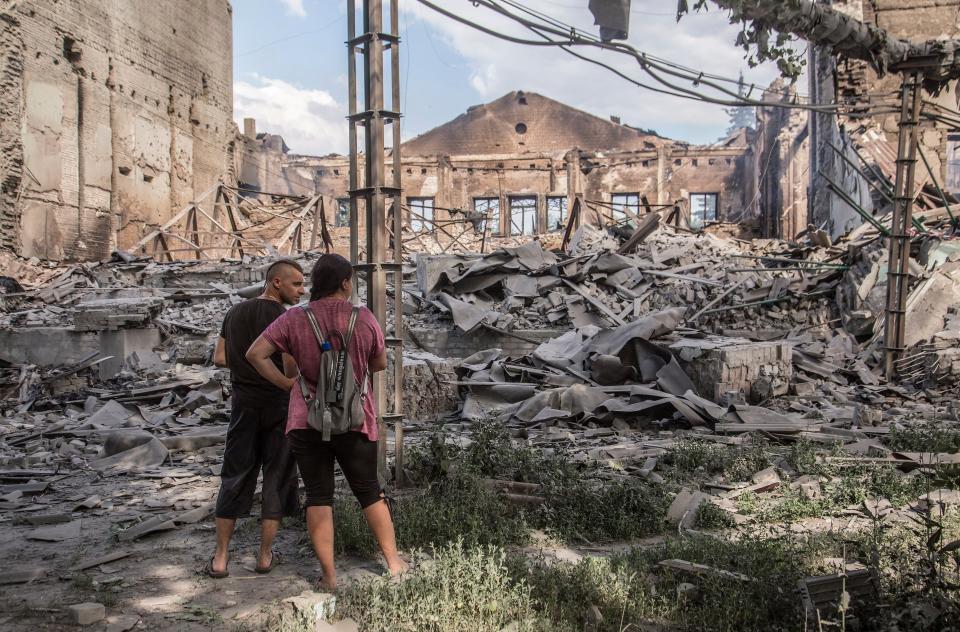 Destroyed buildings in the city Lysychansk, in the Luhansk area (EPA)