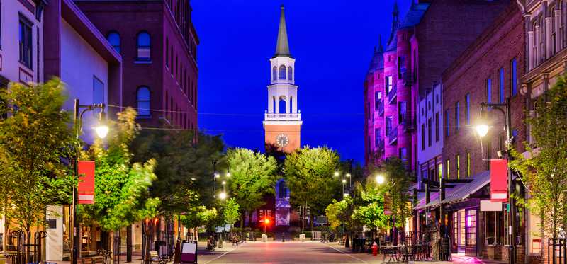 City of Burlington, VT at night.