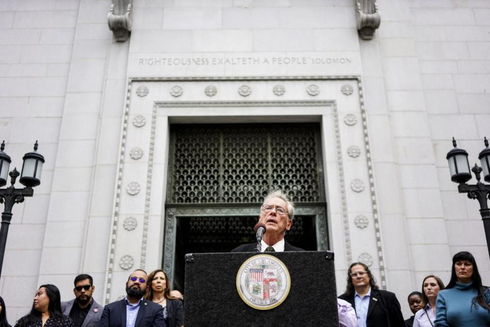 Peter Schey speaks at City Hall