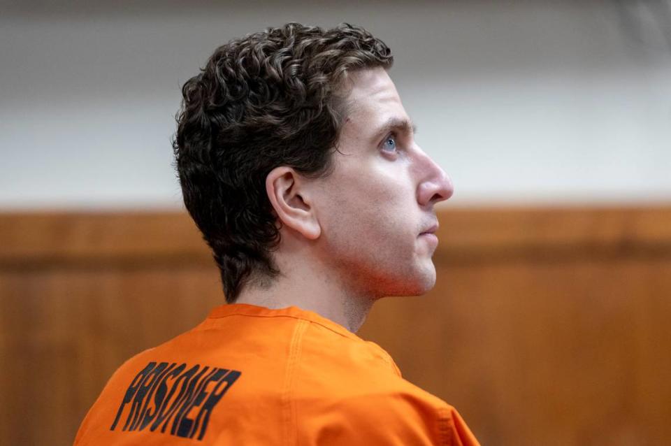 Bryan Kohberger, who is accused of killing four University of Idaho students in November 2022, listens during his arraignment hearing Monday in Latah County District Court in Moscow.