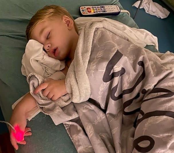 PHOTO: Wilder Jackson, 2, sleeps at Dayton Children's Hospital as he recovers from three viruses in Dayton, Ohio, Oct. 2022. (Ciara Jackson)