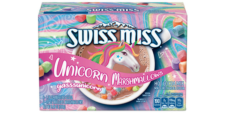 The classic hot chocolate just got a magical makeover, courtesy of brightly colored unicorn marshmallows.