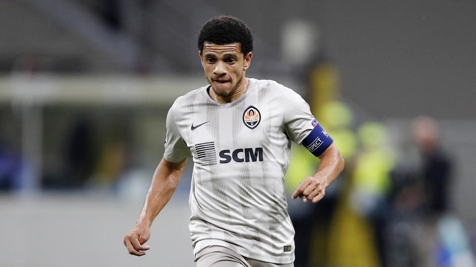 Shakhtar's Taison controls the ball during the Champions League group C soccer match between Atalanta and Shakhtar Donetsk at the San Siro stadium in Milan, Italy, Tuesday, Oct. 1, 2019. (AP Photo/Antonio Calanni)