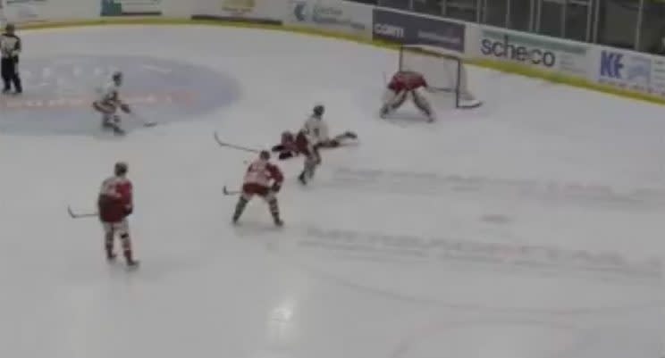 Jared Aulin pulls out his best Pavel Bure impression for an impressive assist. (@ShedlightHockey/Twitter)