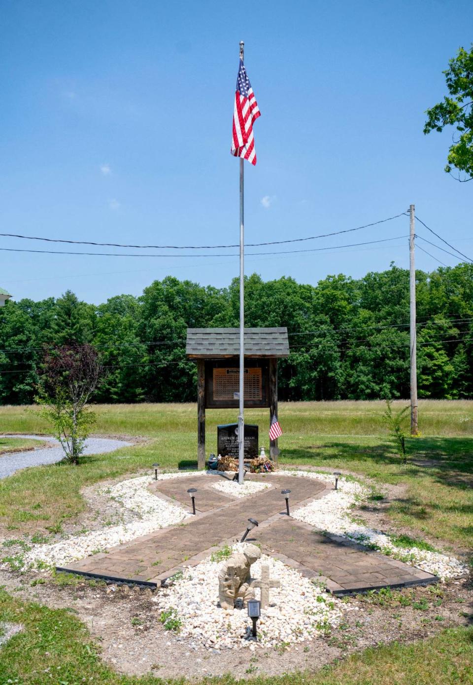 A memorial for Andrew Jodon and other veterans of Burnside township at Burnside Township Community Park on Monday, June 17, 2024.