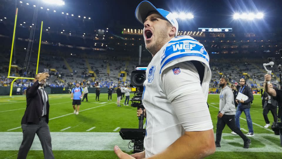 Jared Goff celebrates the Detroit Lions' victory over the Green Bay Packers. - Cooper Neill/Getty Images