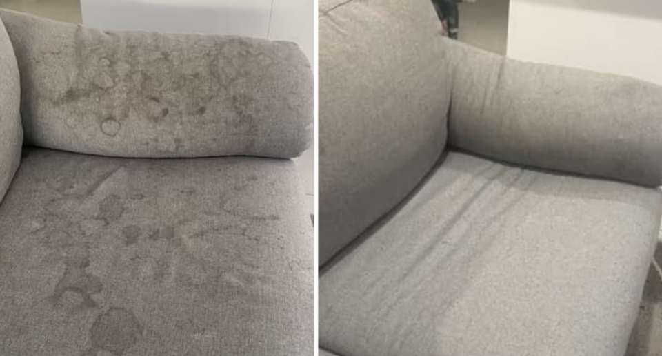 One woman posted a before-and-after picture showcasing her results with the Kmart spot cleaner, giving it a resounding endorsement. Photo: Facebook/Mums Who Clean