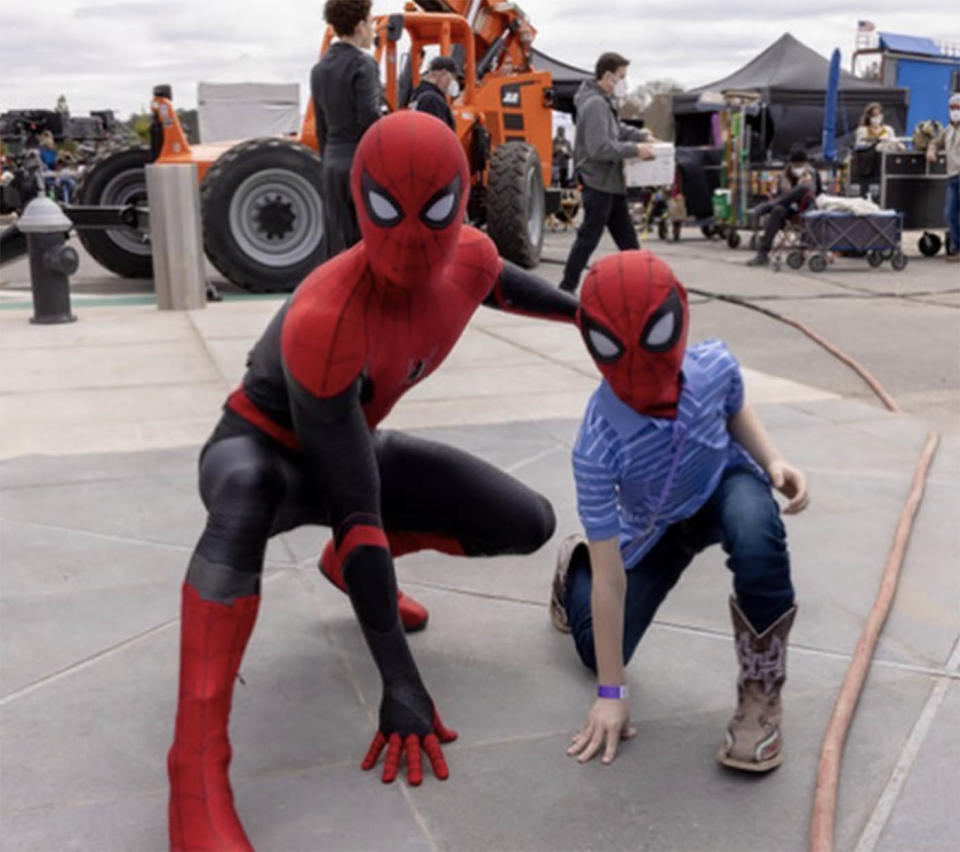 Bridger Walker, 7, seen on the set of Spider-Man: No Way Home.