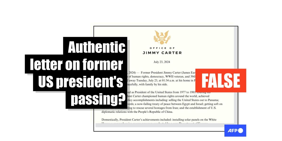 Fake letter sparks Jimmy Carter death hoax