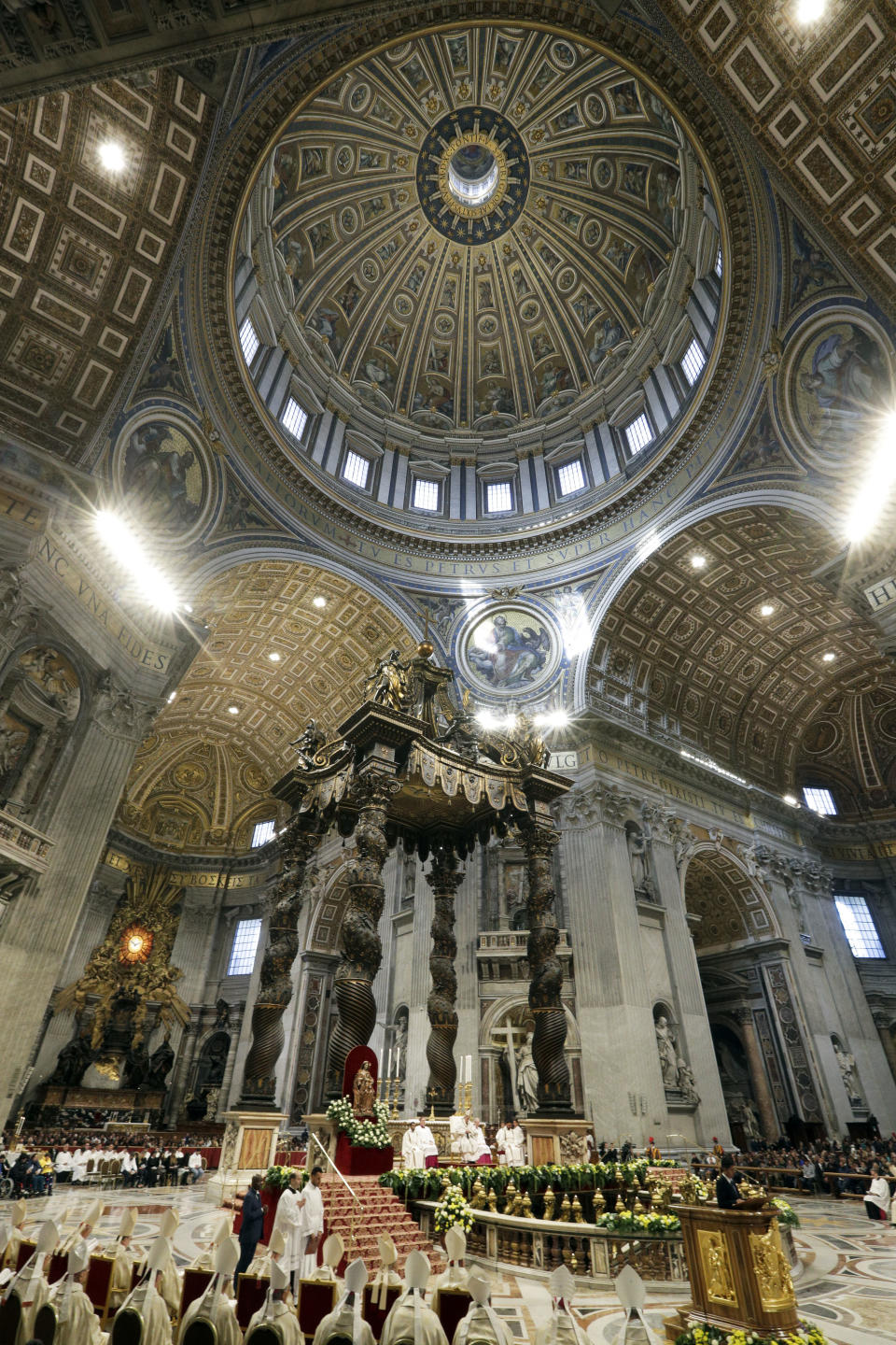 Pope Francis celebrates a mass in St. Peter basilica at the Vatican, Sunday, Nov. 18, 2018. Pope Francis is offering several hundred poor people, homeless, migrants, unemployed a lunch on Sunday as he celebrates the World Day of the Poor with a concrete gesture of charity in the spirit of his namesake, St. Francis of Assisi.(AP Photo/Andrew Medichini)