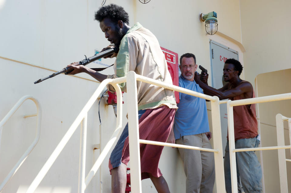 Mahat M. Ali, Tom Hanks, Faysal Ahmed in "Captain Phillips"