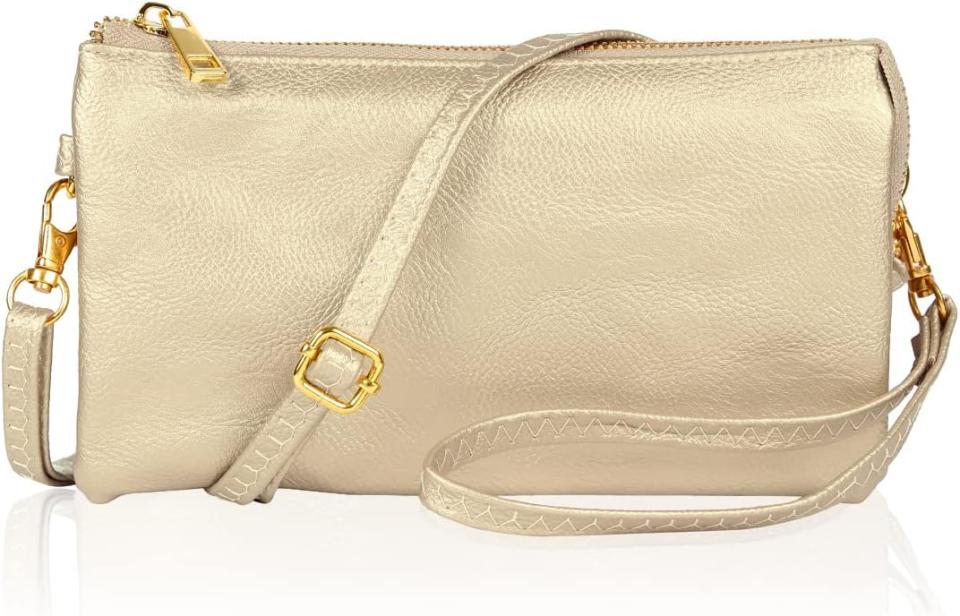 gold vegan leather clutch