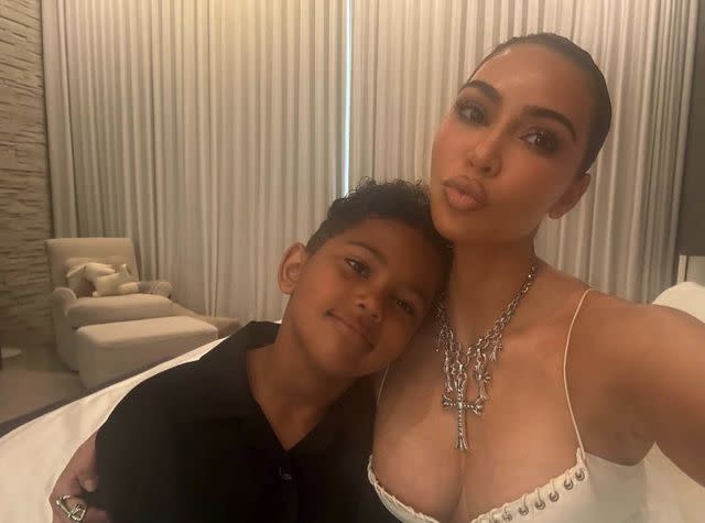 <p>Kimandnorth/Tiktok</p> Saint West and Kim Kardashian