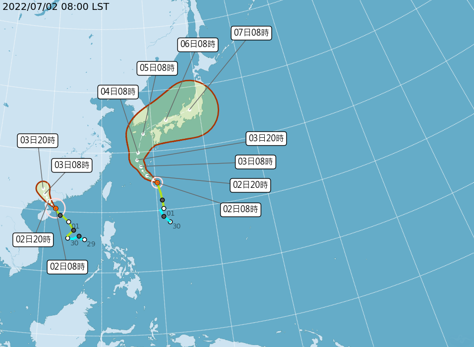 氣象局表示，目前的兩個颱風對台灣不會有直接的影響。（圖／翻攝自中央氣象局）