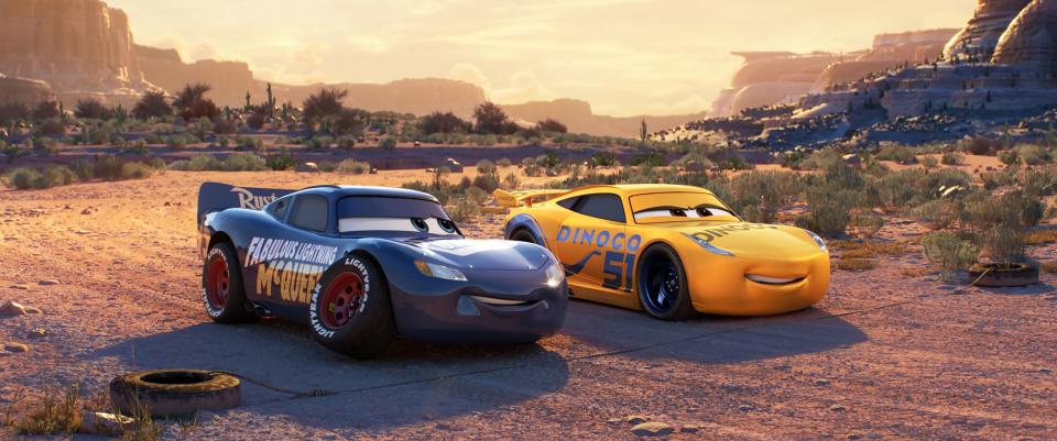 Both Lightning McQueen (voiced by Owen Wilson) and Cruz Ramirez (Cristela Alonzo) have new paint jobs that pay homage to Doc Hudson at the end of "Cars 3."