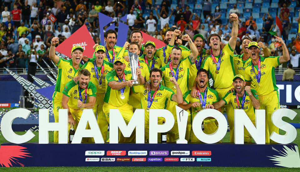 Seen here, Aaron Finch's Aussie side celebrate after being crowned T20 World Cup champions.