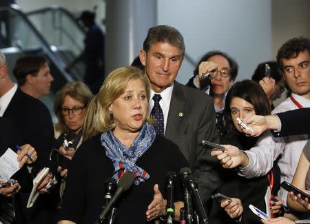 Senator Mary Landrieu (D-LA) holds a news conference with fellow committee member Senator Joe Manchin (D-WV) on the Keystone XL pipeline in Washington November 12, 2014.  (Gary Cameron/REUTERS)