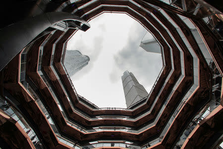 A view from inside 'The Vessel,' a large public art sculpture made up of 155 flights of stairs, during the grand opening of the The Hudson Yards development, a residential, commercial, and retail space on Manhattan's West side in New York City, New York, U.S., March 15, 2019. REUTERS/Brendan McDermid