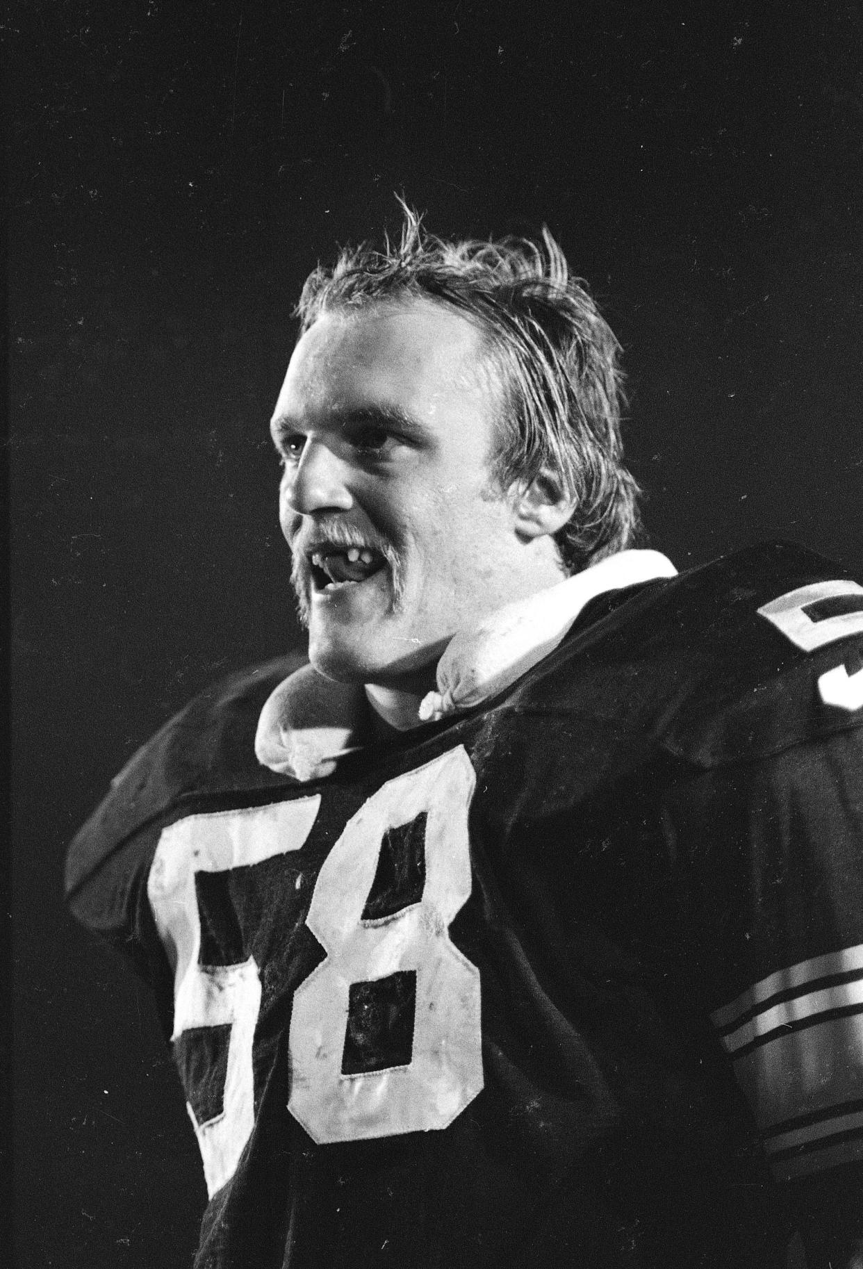 Missing front teeth only added to the intimidating presence of Steelers linebacker Jack Lambert on the football field.