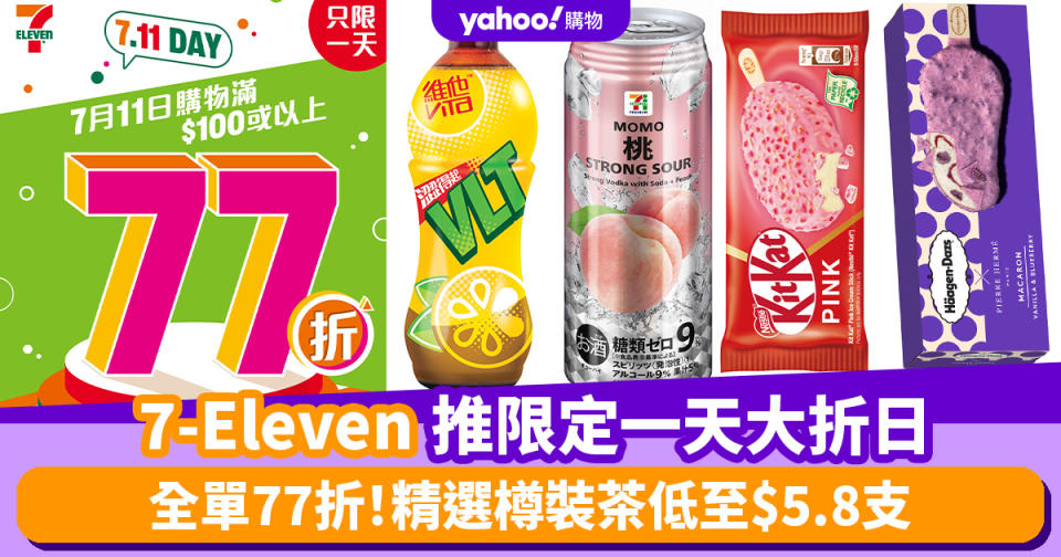 7-11優惠｜7-Eleven推限定一天大折日 全單77折！精選樽裝茶低至$5.8支/雪糕$10/啤酒$7.7罐