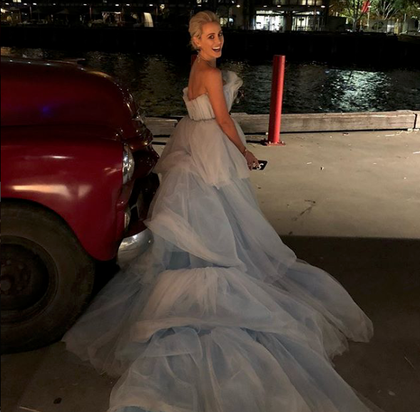 <p>Strike a pose! The gorgeous blonde looks incredible in a Velani designed gown. Source: Instagram/roxyjacenko </p>