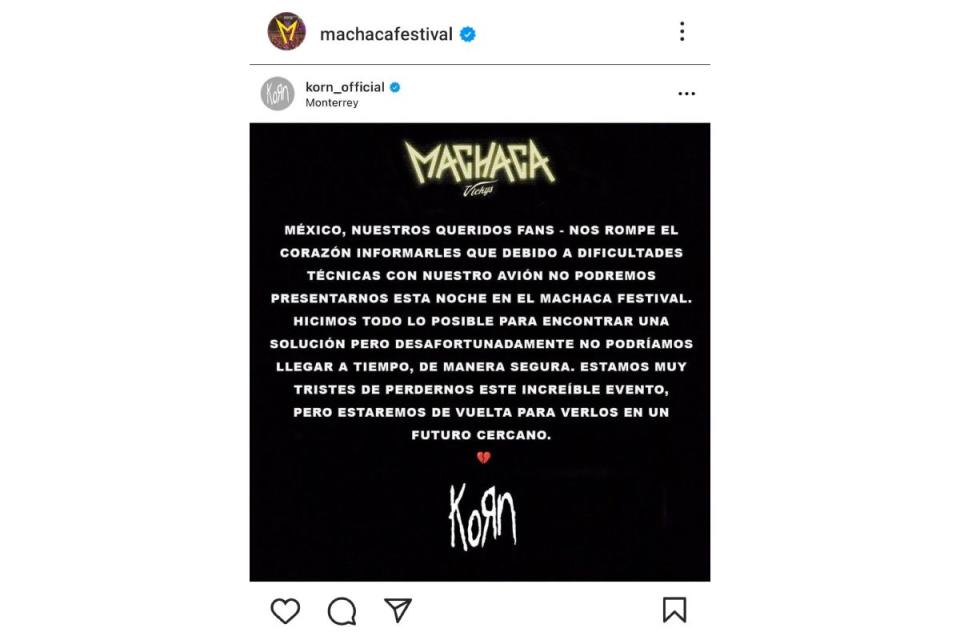 korn cancela machaca fest