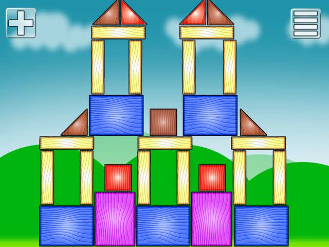 Completed wooden block building in Wood Blocks for Kids