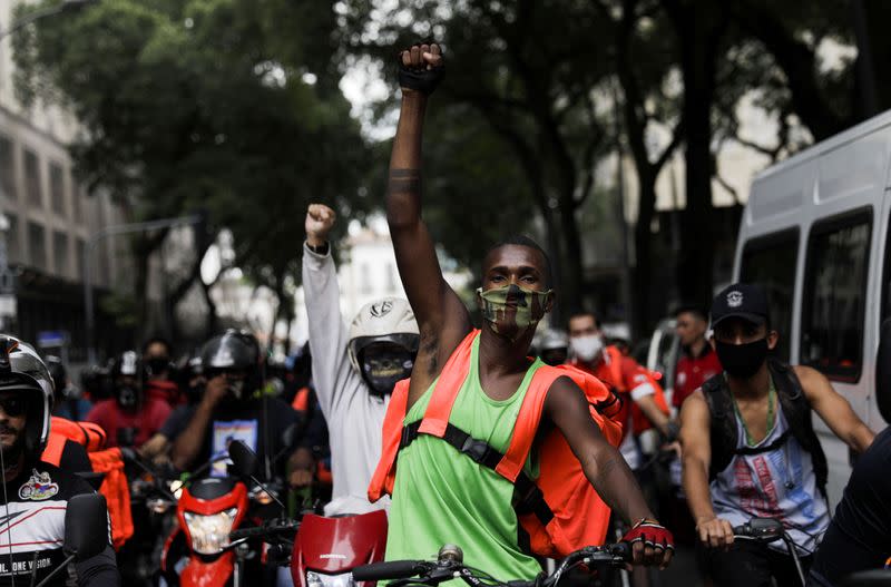 Delivery apps workers participate in a strike demanding better working and paying conditions