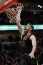 Cleveland Cavaliers forward Kevin Love dunks against the Chicago Bulls during the second half of an NBA basketball game in Chicago, Saturday, Jan. 18, 2020. The Bulls won 118-116. (AP Photo/Nam Y. Huh)