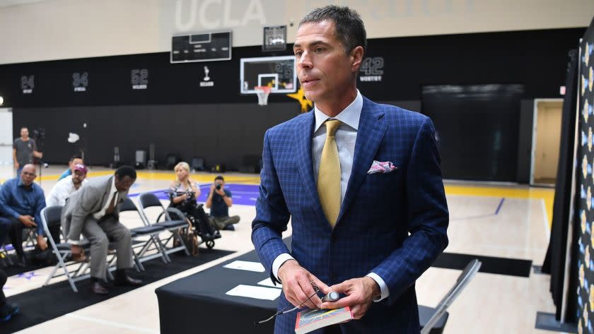 EL SEGUNDO, CALIFORNIA JULY 11, 2018-Lakers genral manager Rob Pelinka finishes a press conference t