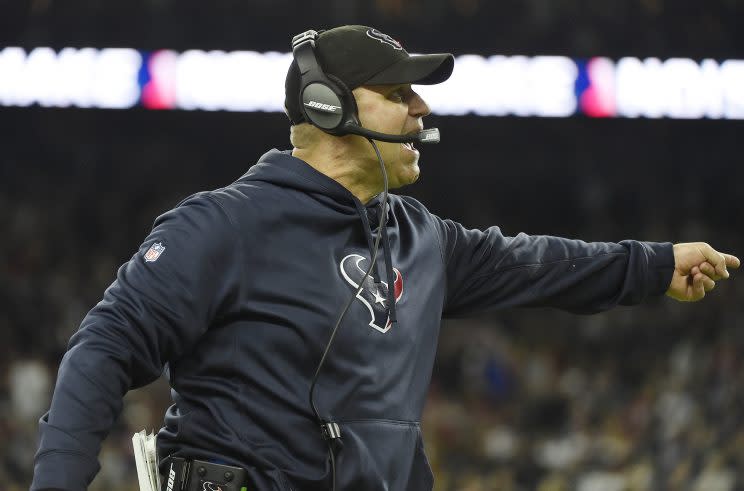 Bill O'Brien enjoyed his first playoff victory as head coach of the Texans on Saturday. (AP) 