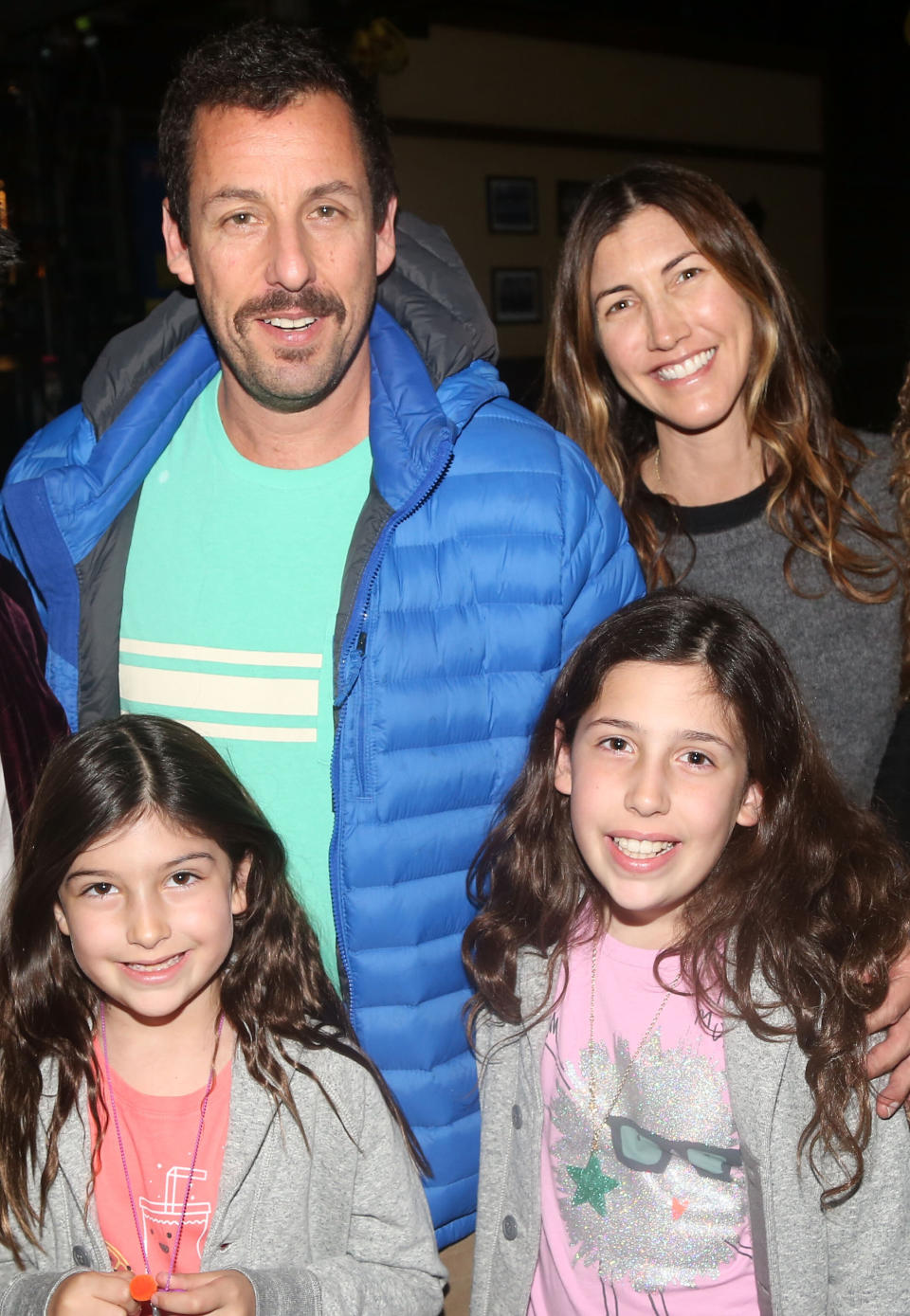 From left: Sunny Sandler, Adam Sandler, Sadie Sandler and Jackie Sandler pose backstage at the hit musical "School of Rock" on Broadway at The Winter Garden Theatre on March 23, 2016, in New York City. (Photo: Bruce Glikas via Getty Images)