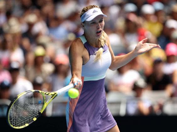 Caroline Wozniacki plays a shot during her third round match against Ons Jabeur (Getty)