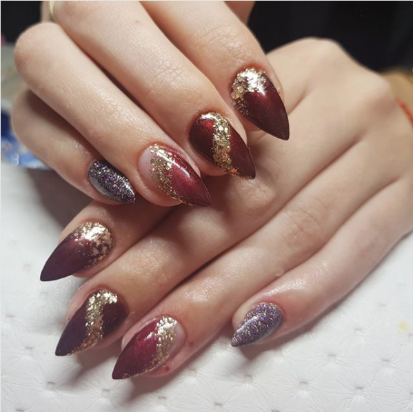 Matte Red and Glittering Gold Is the Nail Polish Combo You Didn't Know You Needed