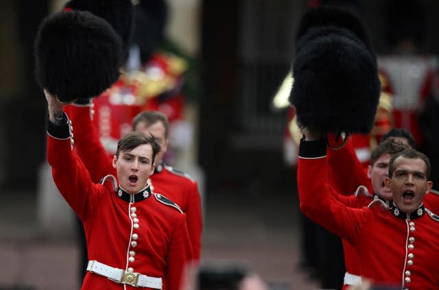 Members of the Coldstream guards cheered Hip-hip hooray 