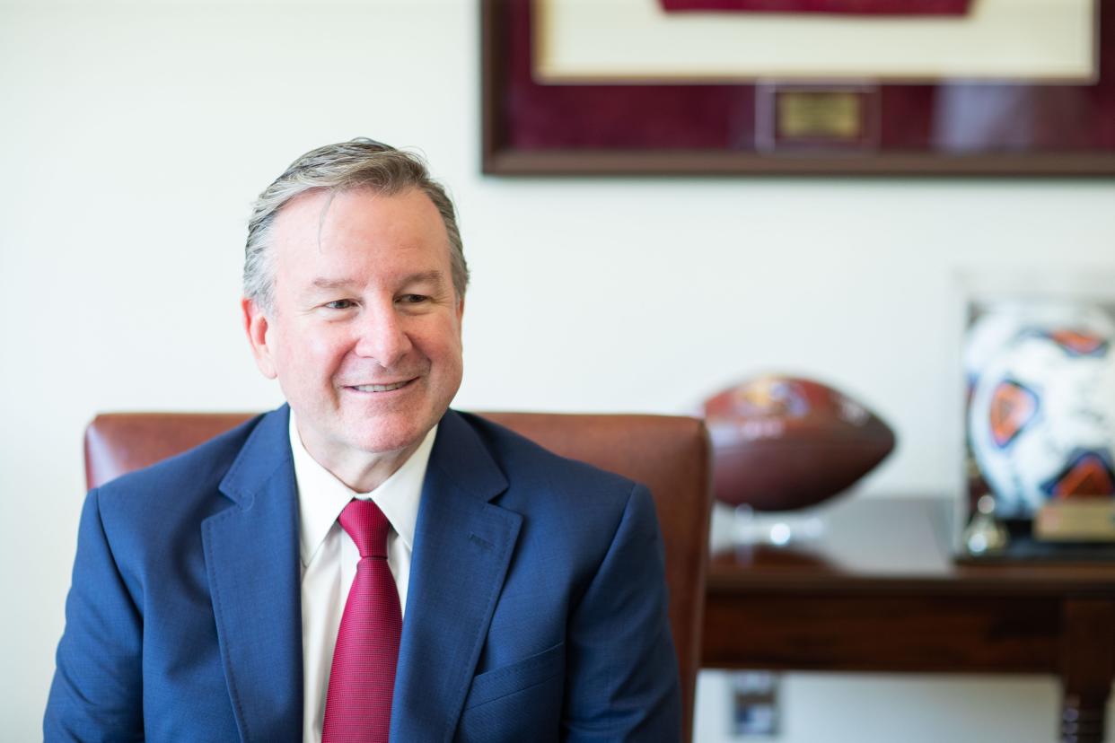 Florida State University President Richard McCullough answers questions during an interview with a Tallahassee Democrat reporter Thursday, Aug. 11, 2022.