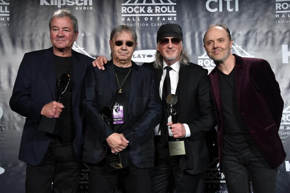 Ian Gillan, Ian Paice, and Roger Glover of Deep Purple at the 31st Annual Rock And Roll Hall Of Fame Induction Ceremony (Getty Images)