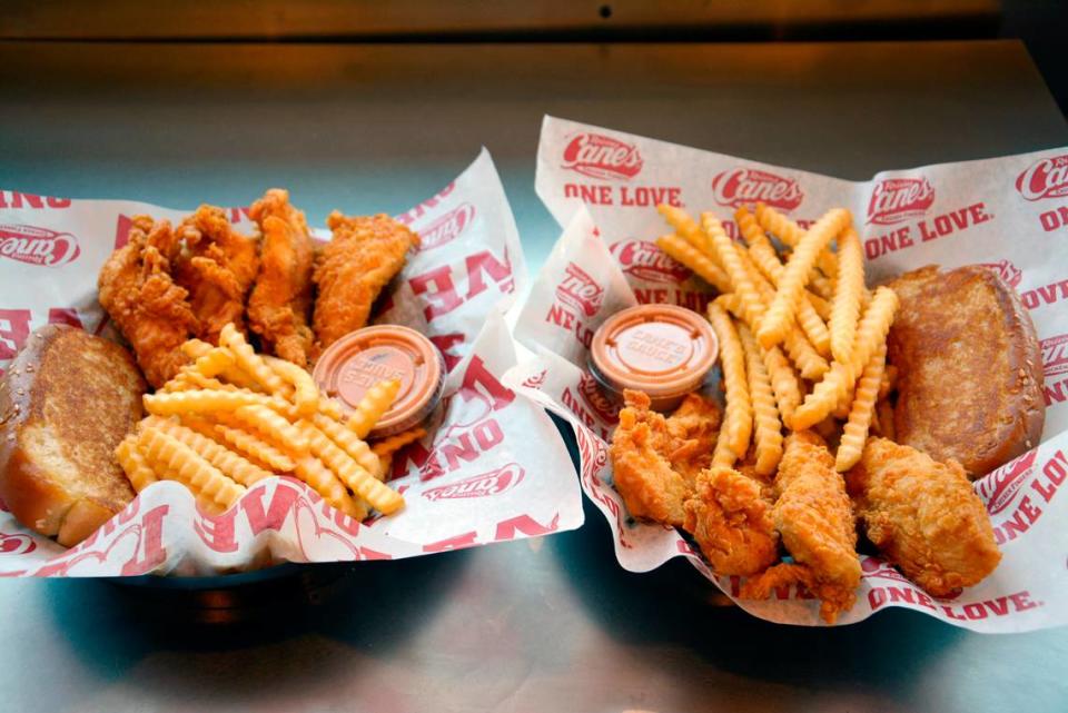 Two chicken finger meal combos at the new Raising Cane’s Chicken Fingers in Ceres, Calif.