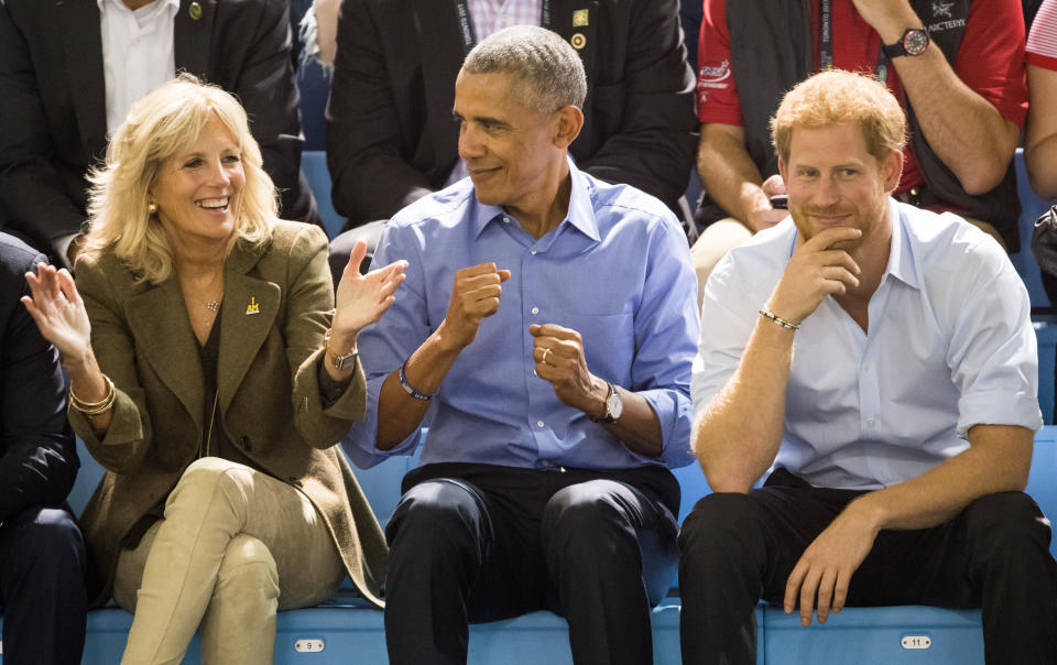 Jill Biden, Barack Obama and Prince Harry at the 2017 Invictus Games on Sept. 29, 2017, in Toronto. (Photo: Samir Hussein via Getty Images)