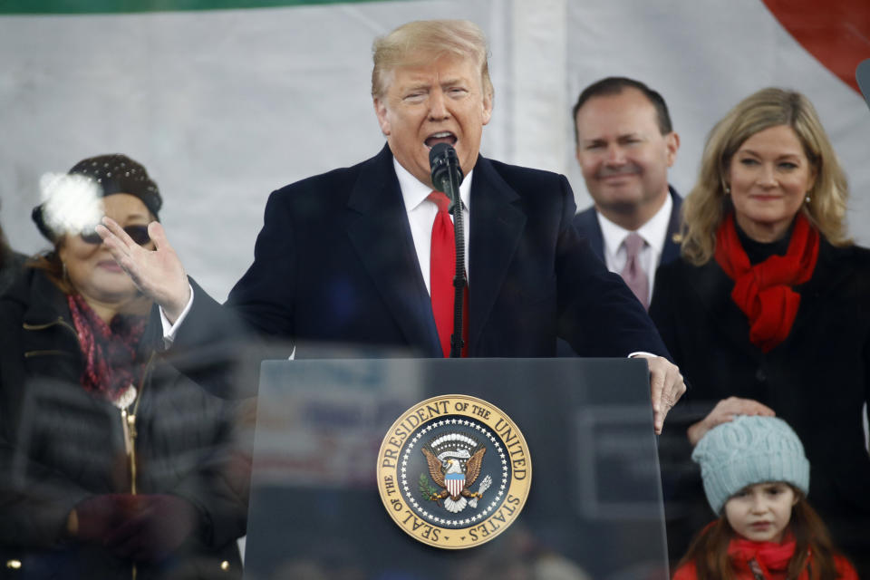 President Donald Trump speaks at a March for Life rally, Friday, Jan. 24, 2020, on the National Mall in Washington, D.C. (Photo: Patrick Semansky/ASSOCIATED PRESS)