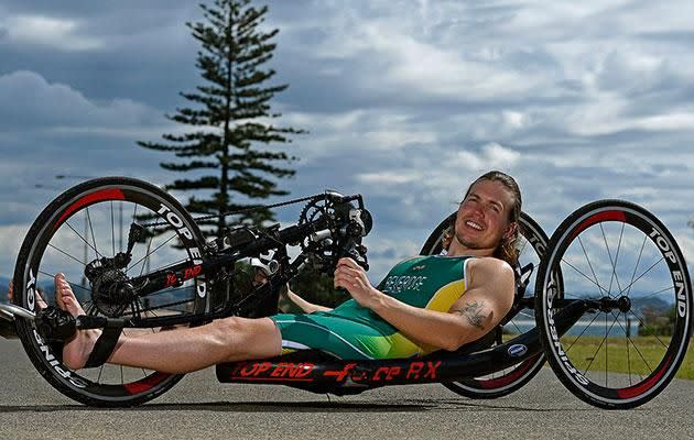 Nic's first handcycle was a far cry from the one he took to Rio. Photo: Jeff Crow