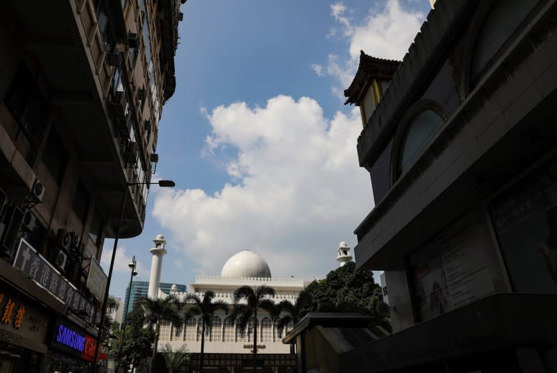 Kowloon Masjid and Islamic Centre is seen from across a street in Hong Kong’s tourism district Tsim Sha Tsui