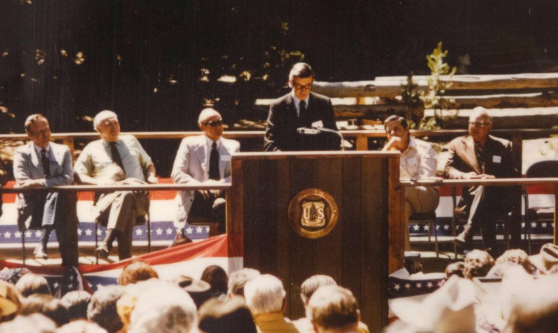 U.S. Forest Service Chief John R. McGuire speaks at the Sawtooth National Recreation Area dedication ceremony on Sept. 1, 1972.