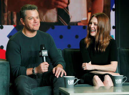 Actors Julianne Moore and Matt Damon attend a news conference to promote the film "Suburbicon" at the Toronto International Film Festival (TIFF) in Toronto, Canada, September 10, 2017. REUTERS/Fred Thornhill