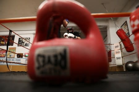 Miriam Gutierrez "La Reina", 36, trains at her boxing gym in Madrid