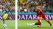 <p>Ola Toivonen celebrates his goal against Germany. </p>
