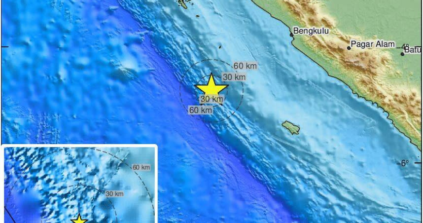 印尼西亞蘇門答拉西南部今發生芮氏規模6.7地震（圖／截自TWITTER）
