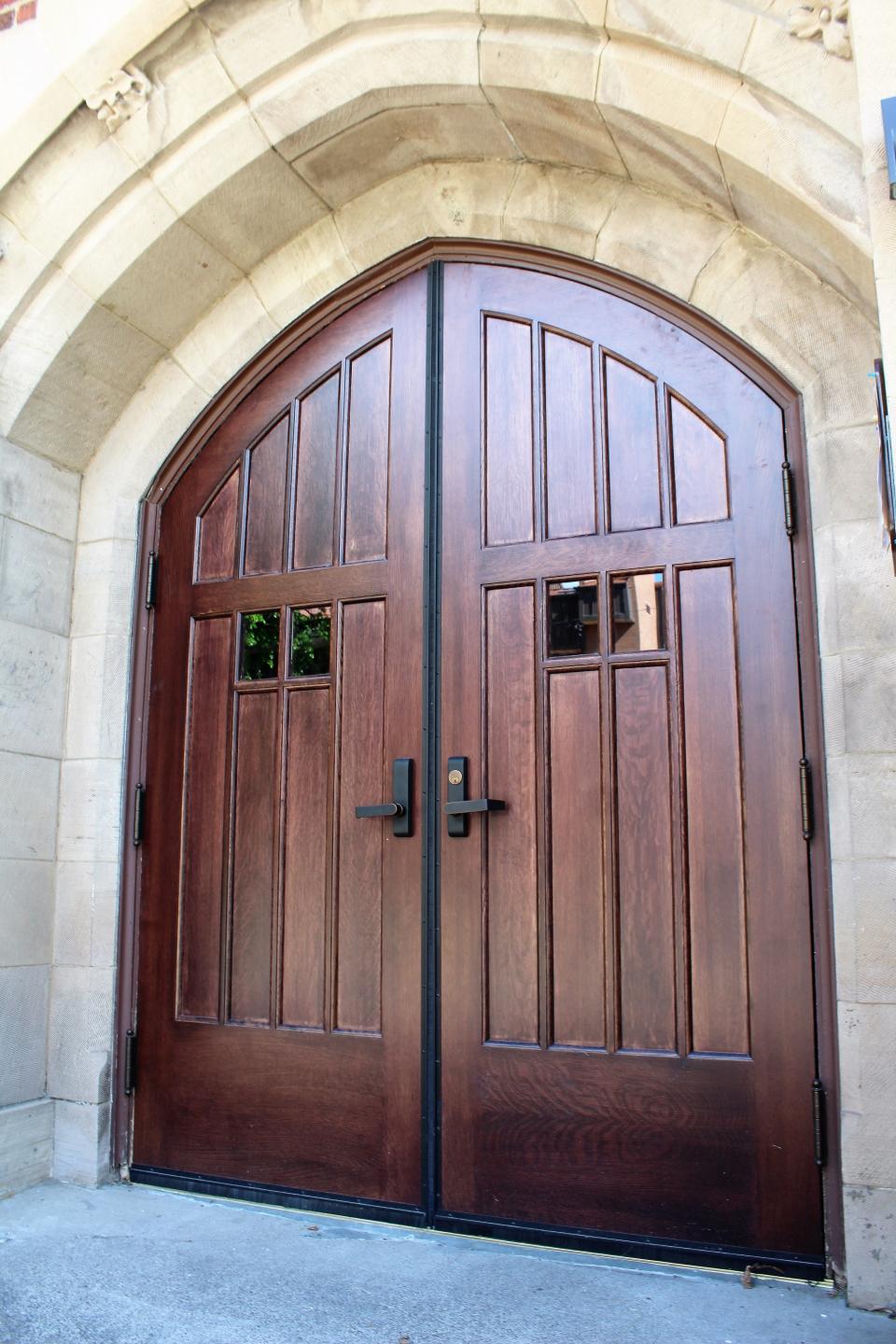 The new entry doors of the First United Methodist Church in Great Falls, built to replace the doors original to the 1922 building.